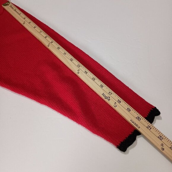 Ugly Christmas Cardigan Sweater Red & Black Crochet Trim Rami Cotton Blend Sz LG - Picture 8 of 11